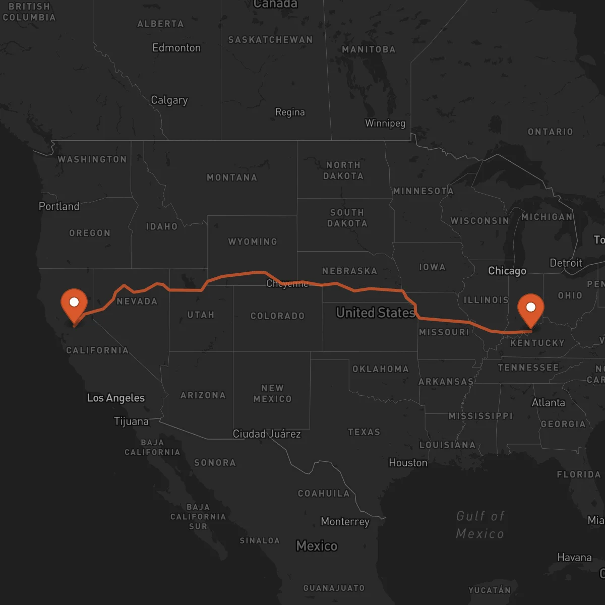 Ruta Louisville - Sacramento