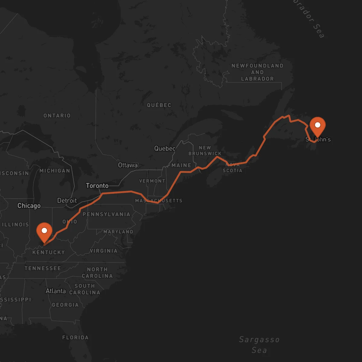 Ruta Louisville - San Juan de Terranova (St. John's)