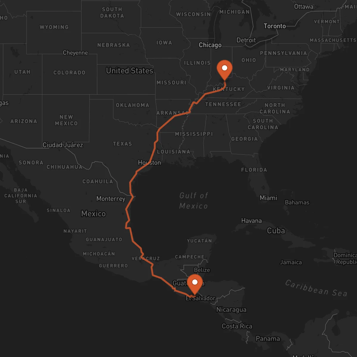 Ruta Louisville - Santa Ana