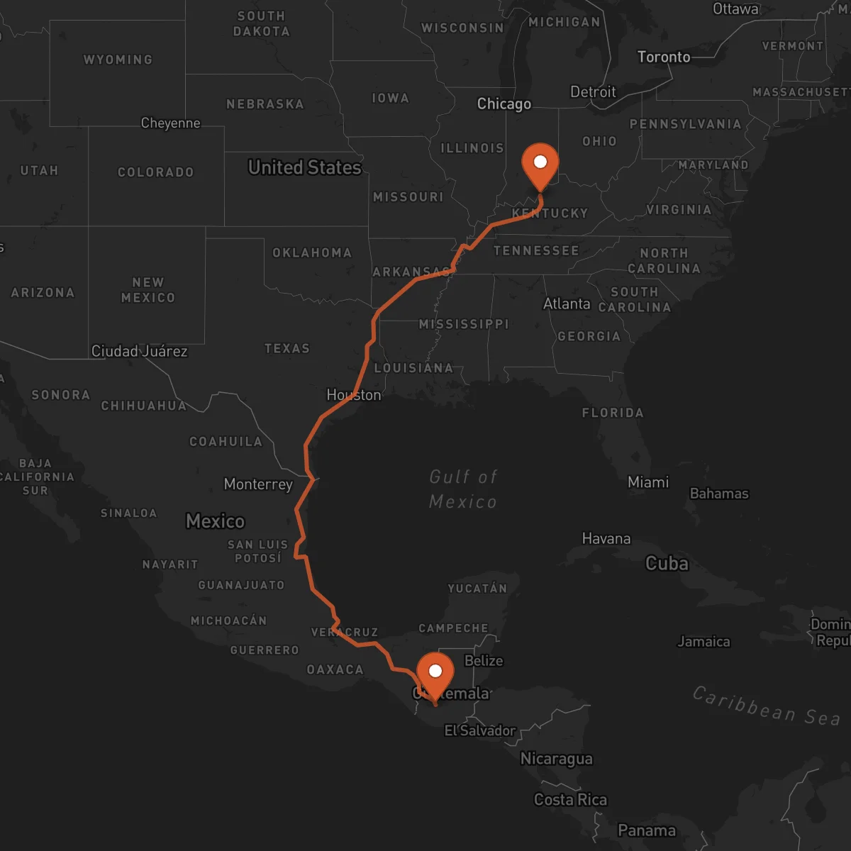 Ruta Louisville - Santa Cruz del Quiché