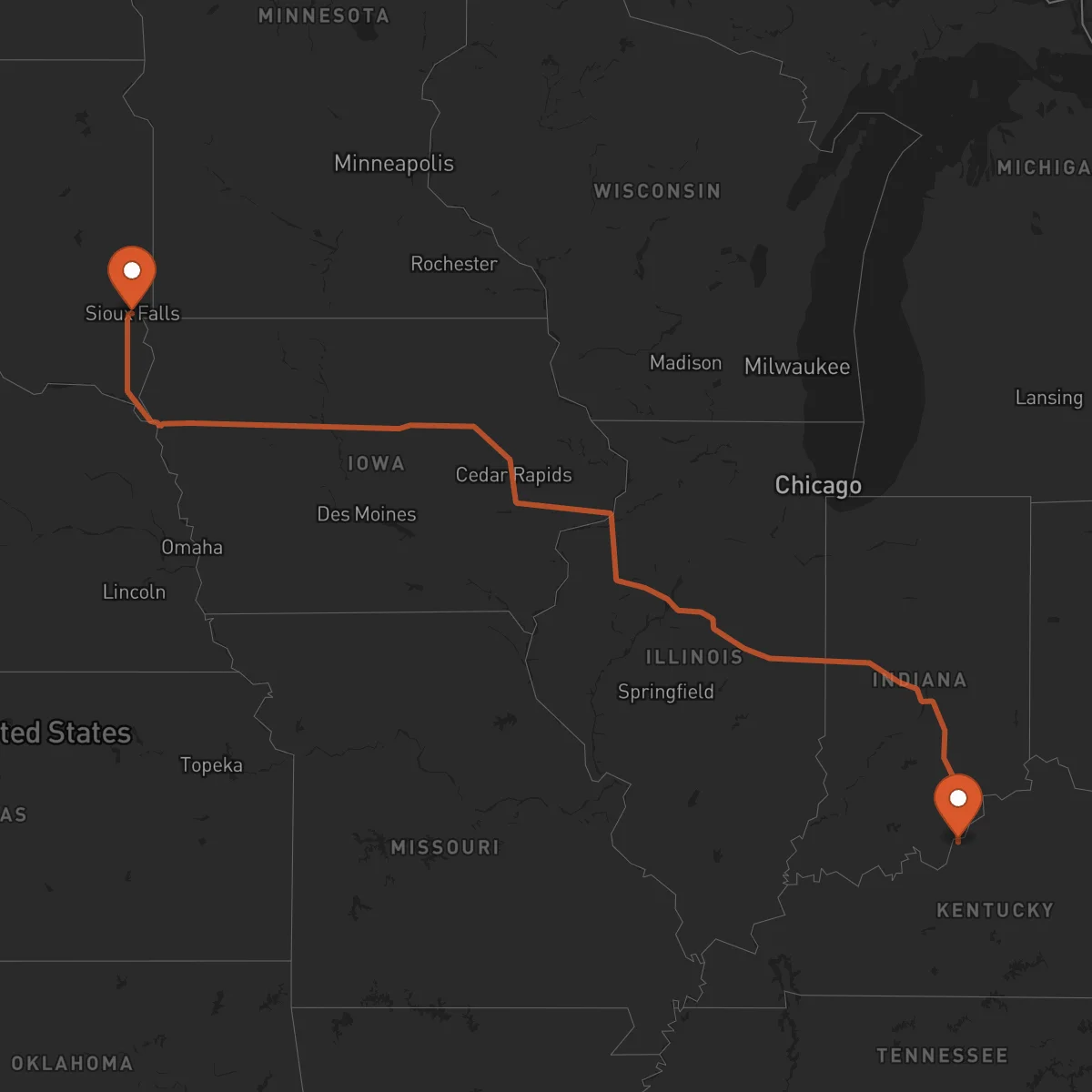 Ruta Sioux Falls - Louisville