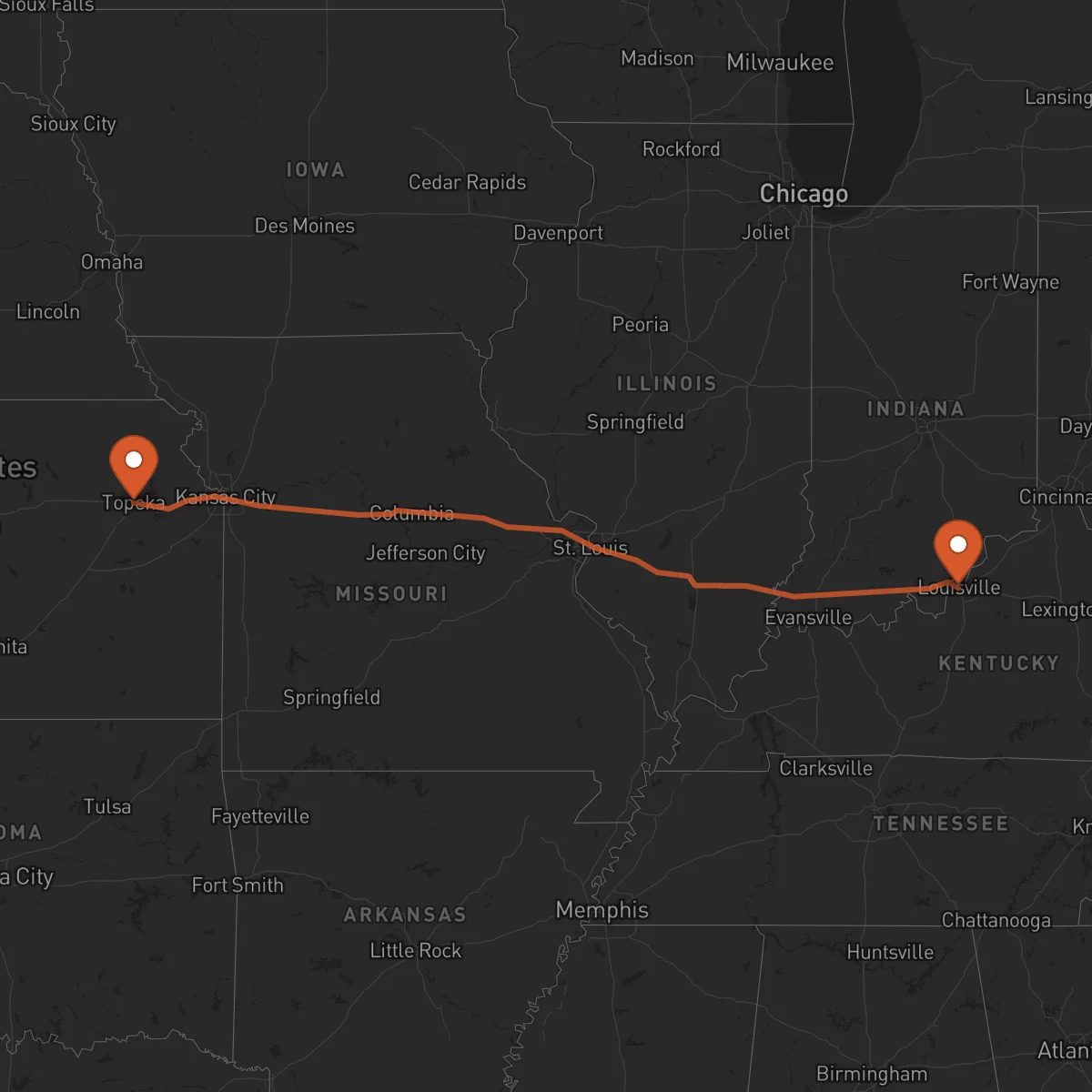 Ruta Louisville - Topeka