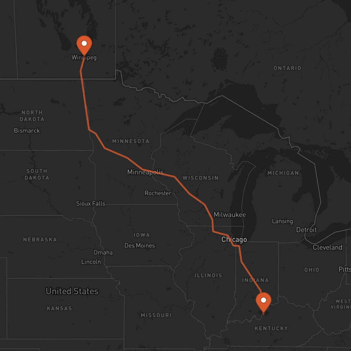 Ruta Louisville - Winnipeg