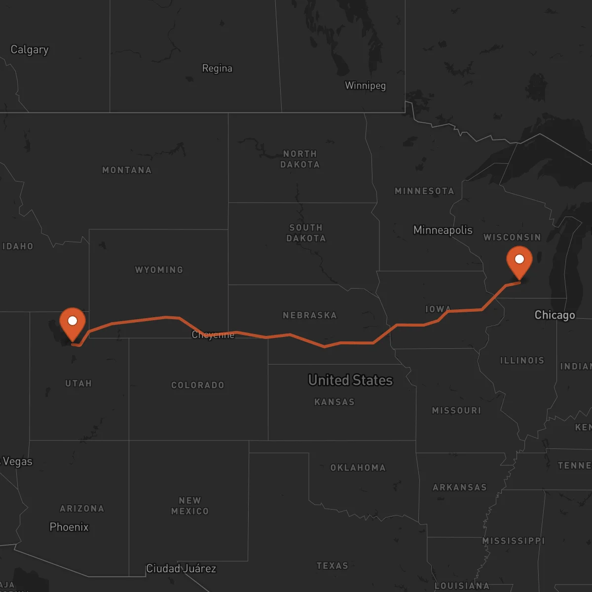 Ruta Salt Lake City - Madison