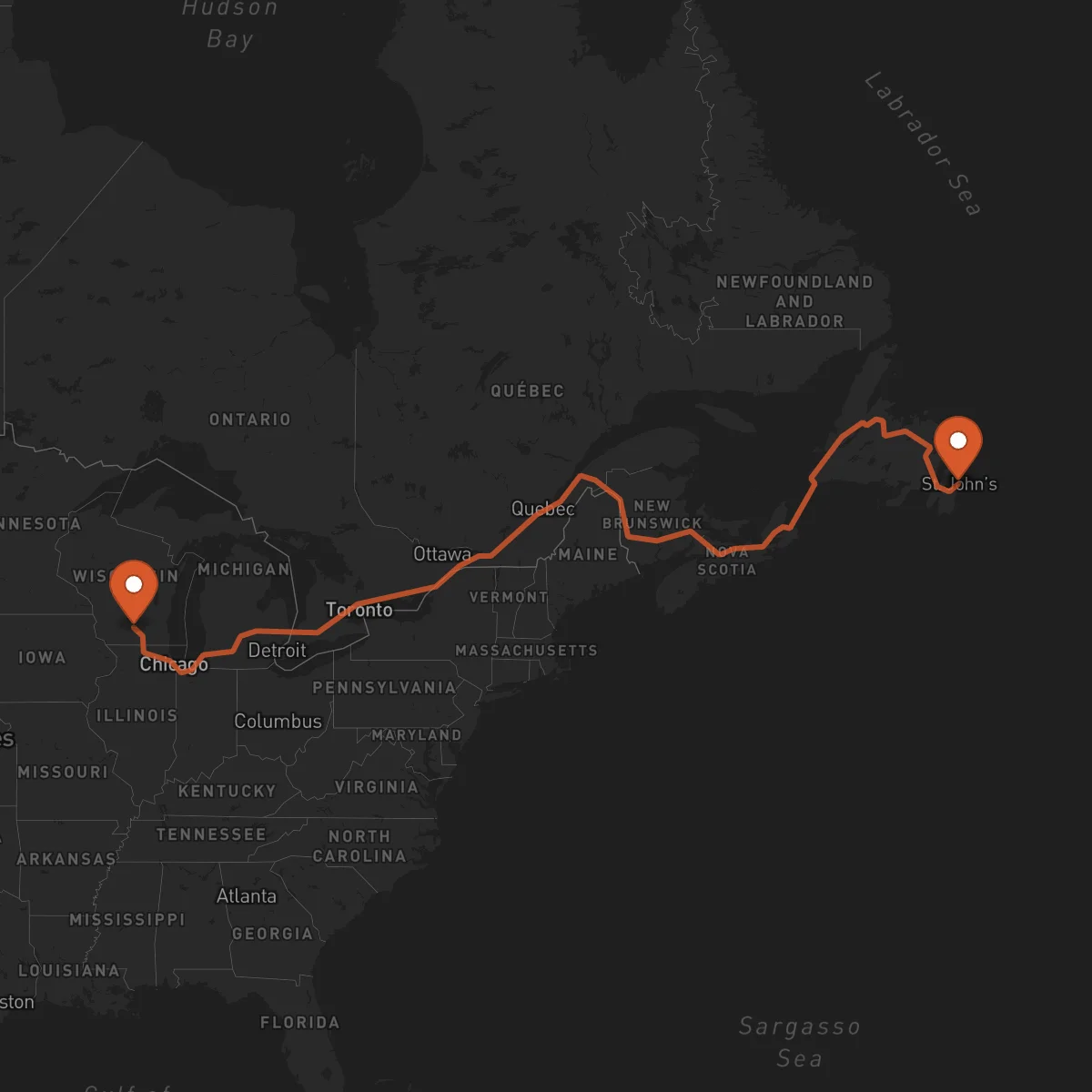 Ruta San Juan de Terranova (St. John's) - Madison