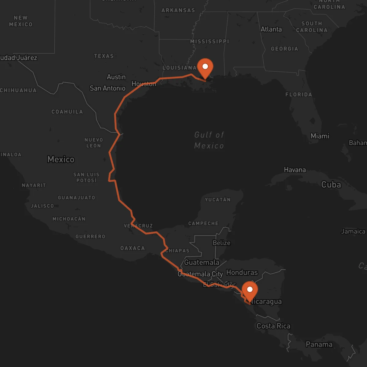 Ruta Managua - New Orleans