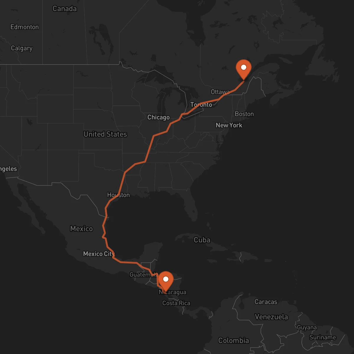 Ruta Managua - Quebec City