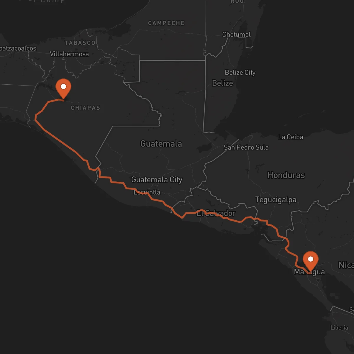 Ruta Managua - Tuxtla Gutiérrez