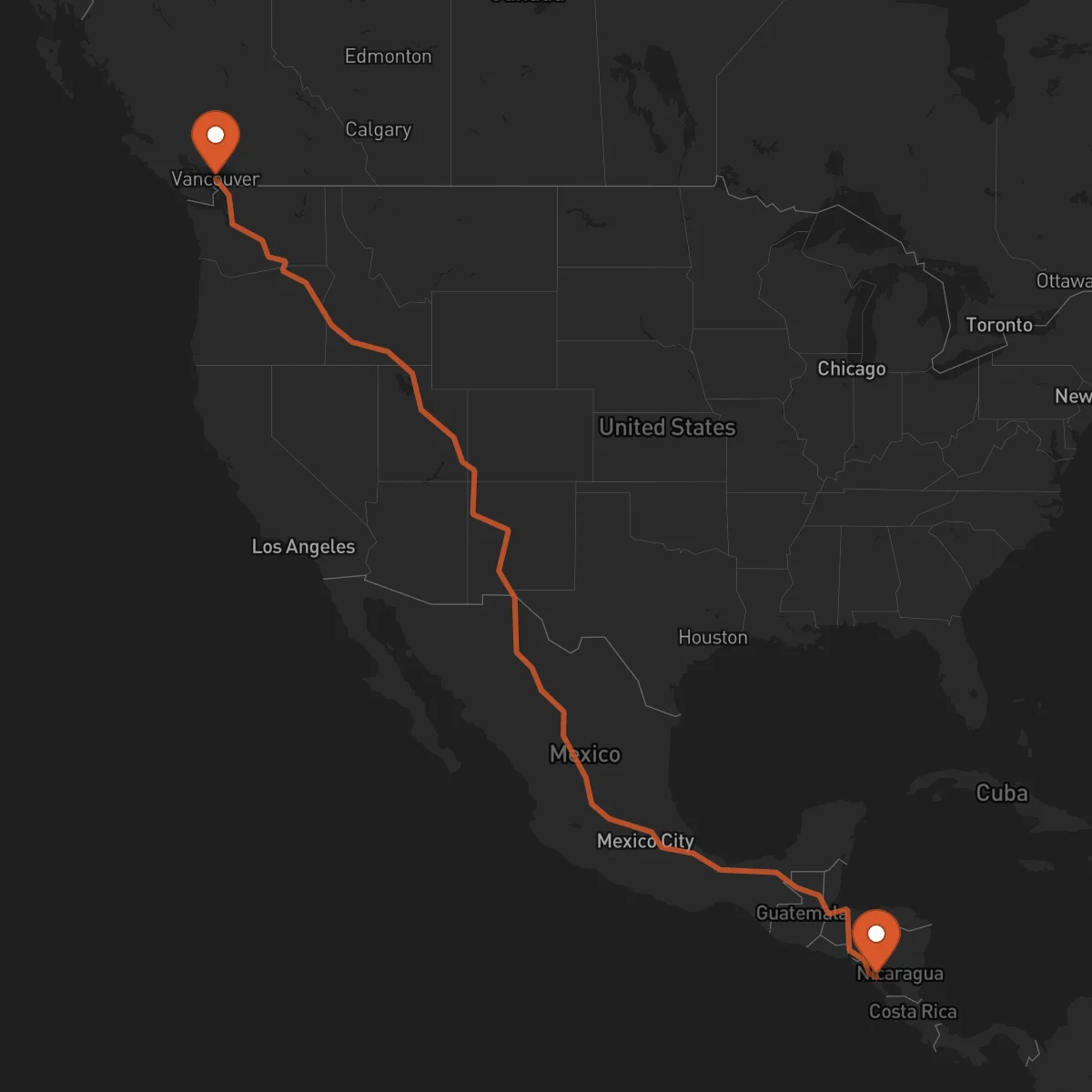 Ruta Vancouver - Manágua