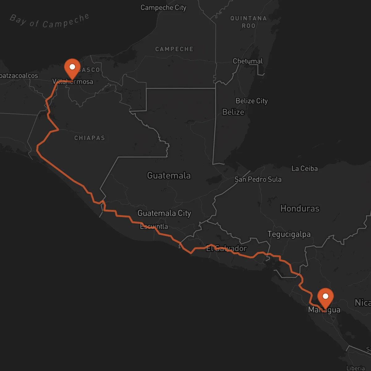 Ruta Managua - Villahermosa