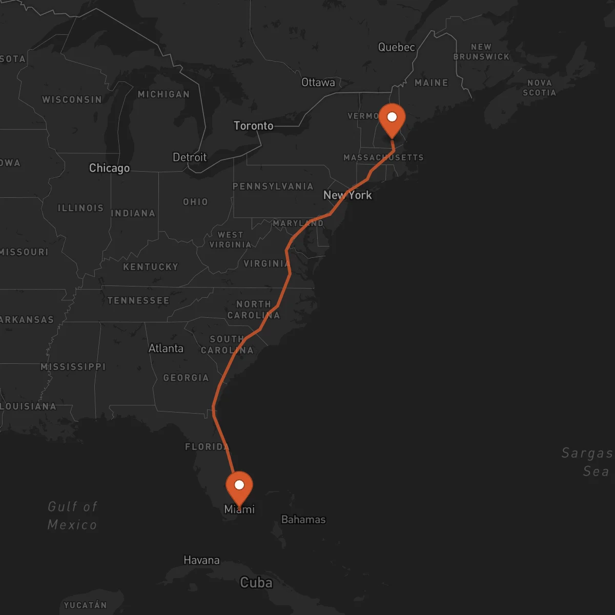 Ruta Miami - Manchester