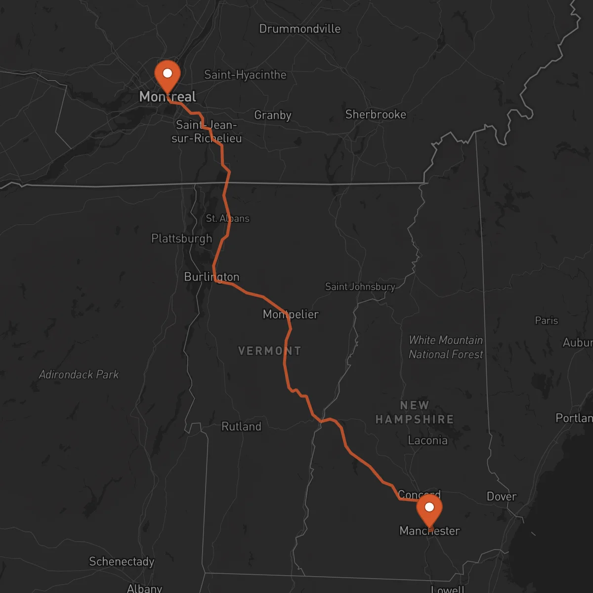 Ruta Montréal - Manchester