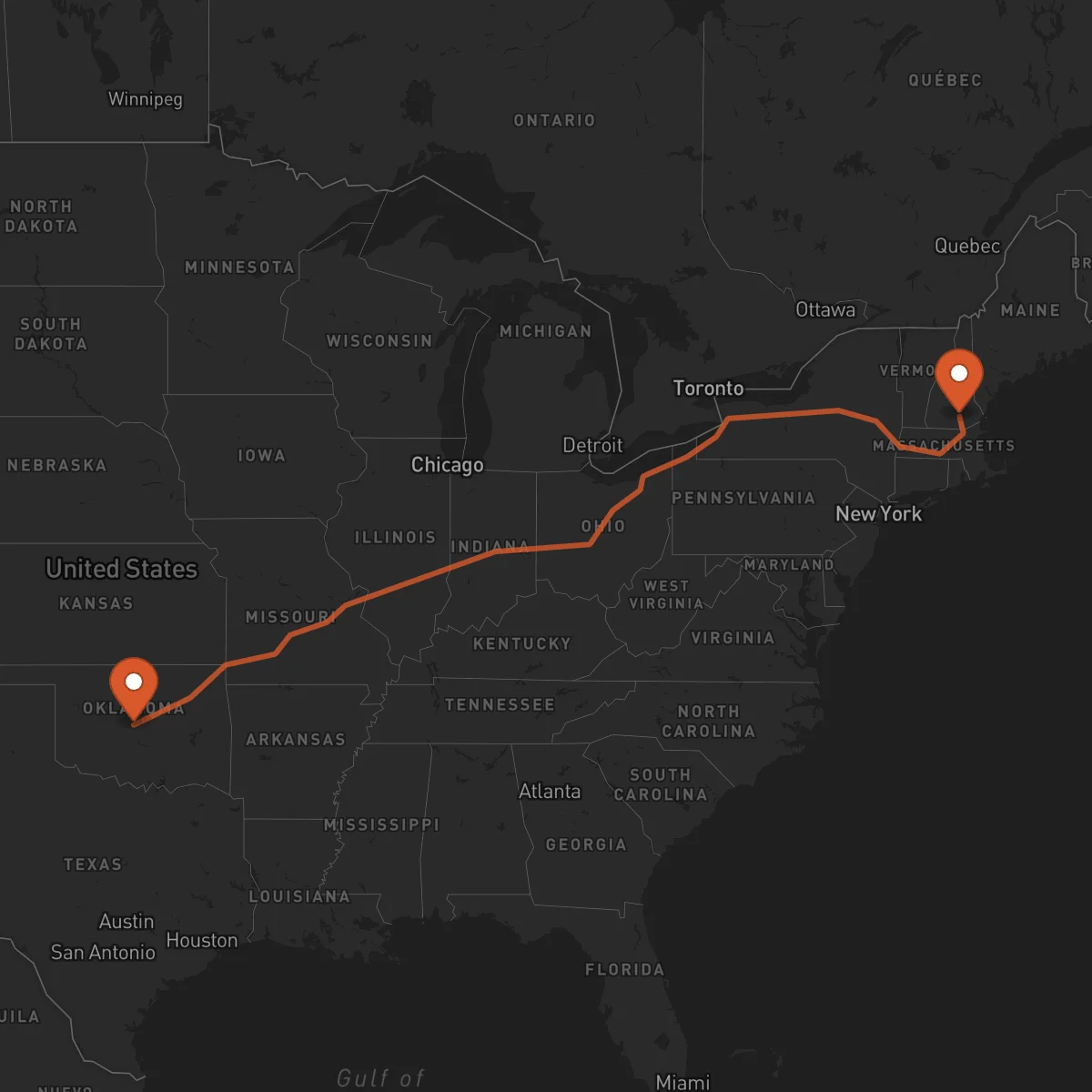 Ruta Oklahoma City - Mánchester