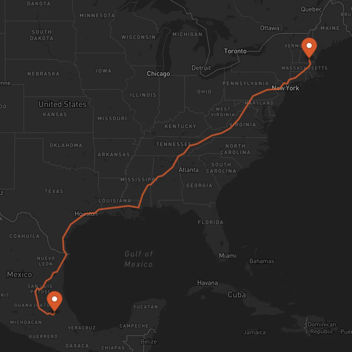 Ruta Manchester - Pachuca de Soto