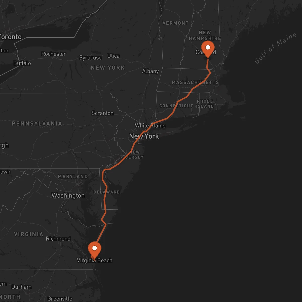 Ruta Virginia Beach - Mánchester