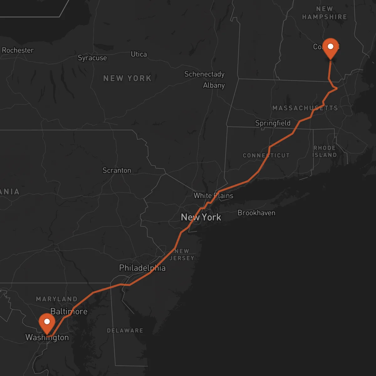 Ruta Washington D.C. - Mánchester