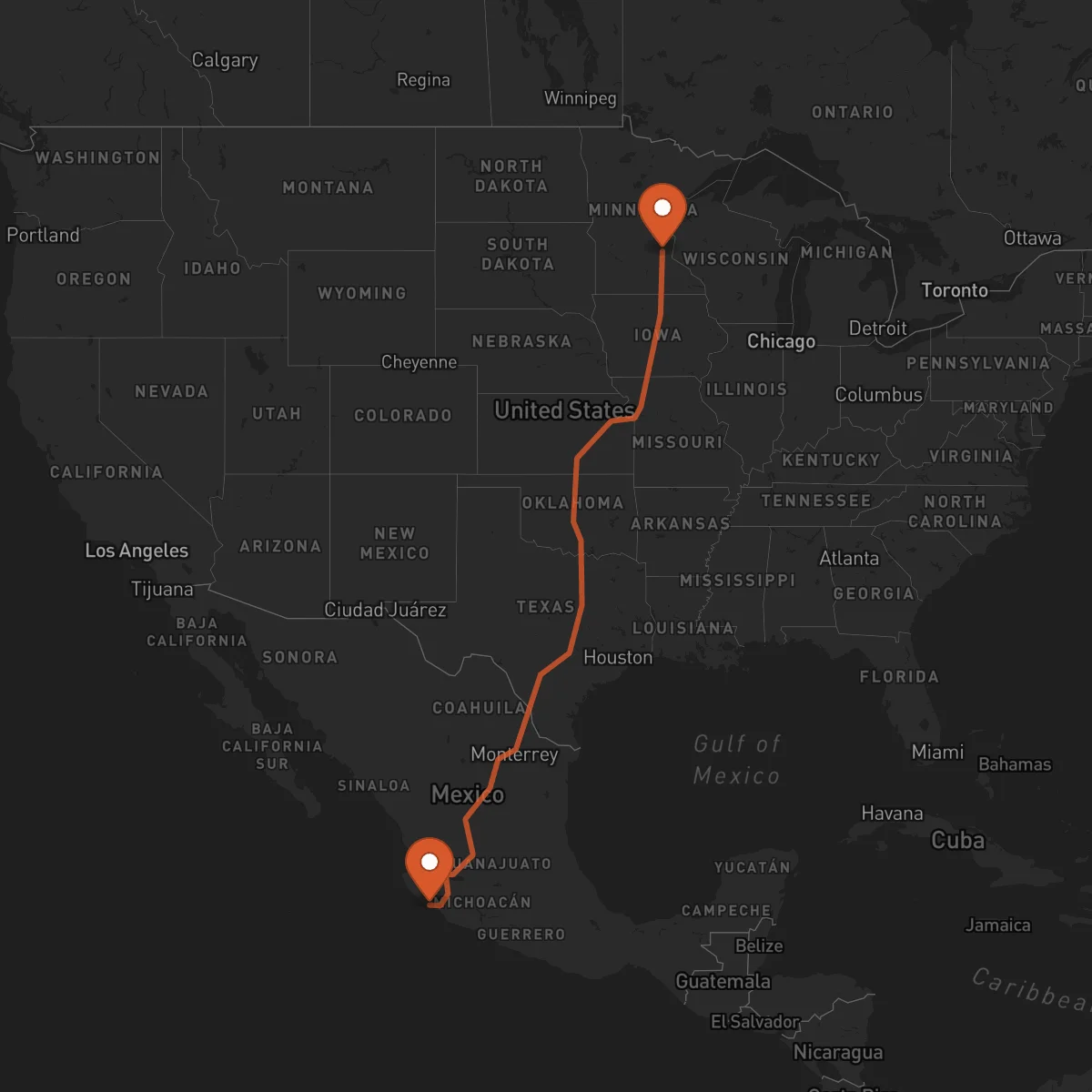 Ruta Manzanillo - Minneapolis