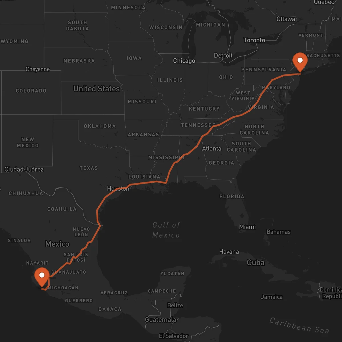 Ruta Manzanillo - Nueva York