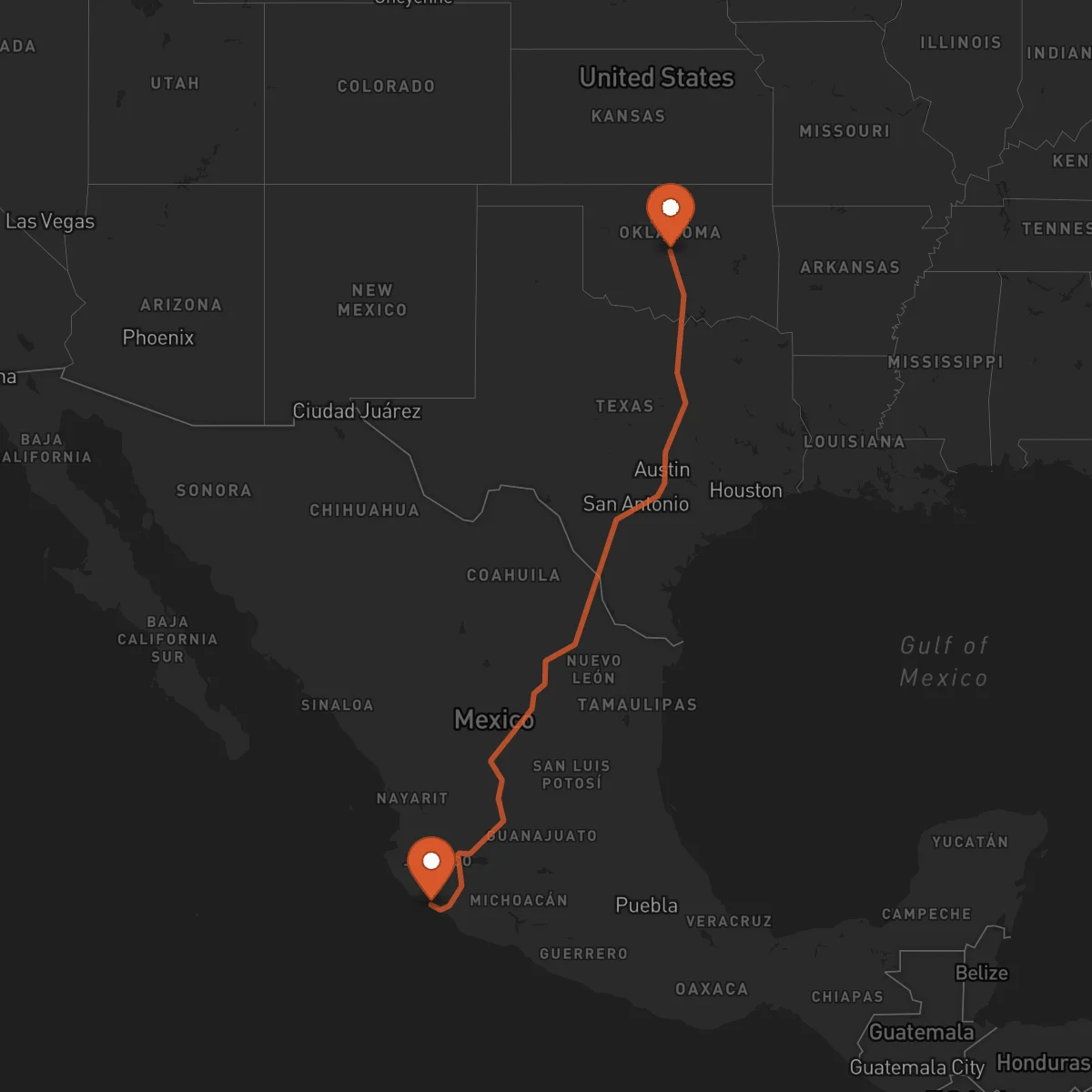 Ruta Manzanillo - Oklahoma City