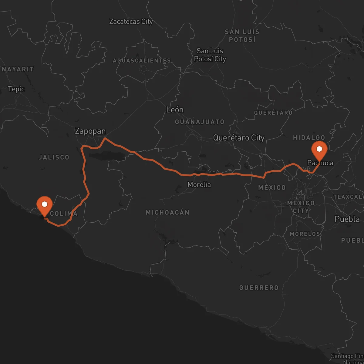 Ruta Manzanillo - Pachuca de Soto