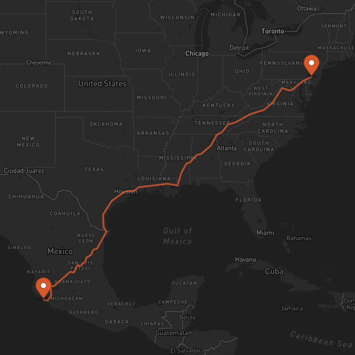 Ruta Manzanillo - Philadelphia