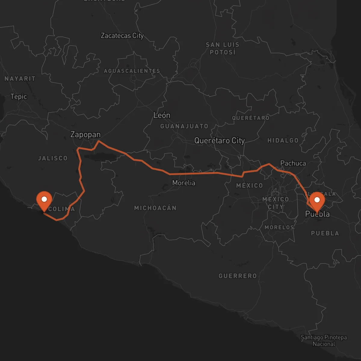 Ruta Manzanillo - Puebla de Zaragoza