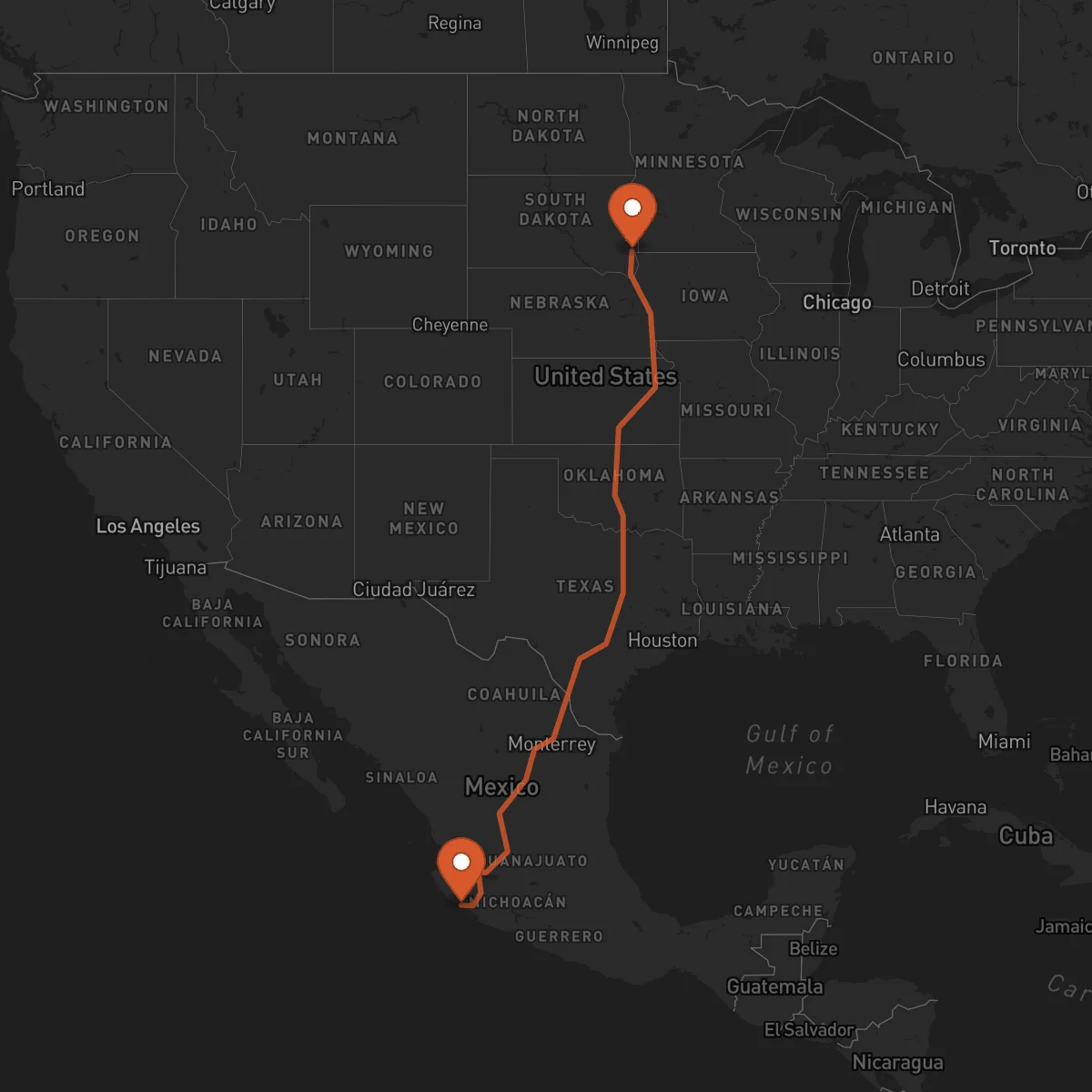 Ruta Manzanillo - Sioux Falls