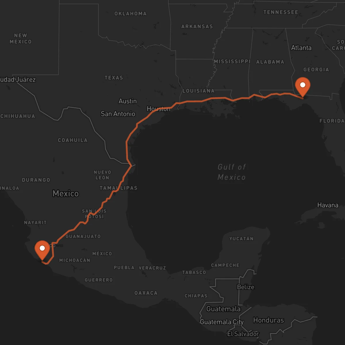 Ruta Manzanillo - Tallahassee