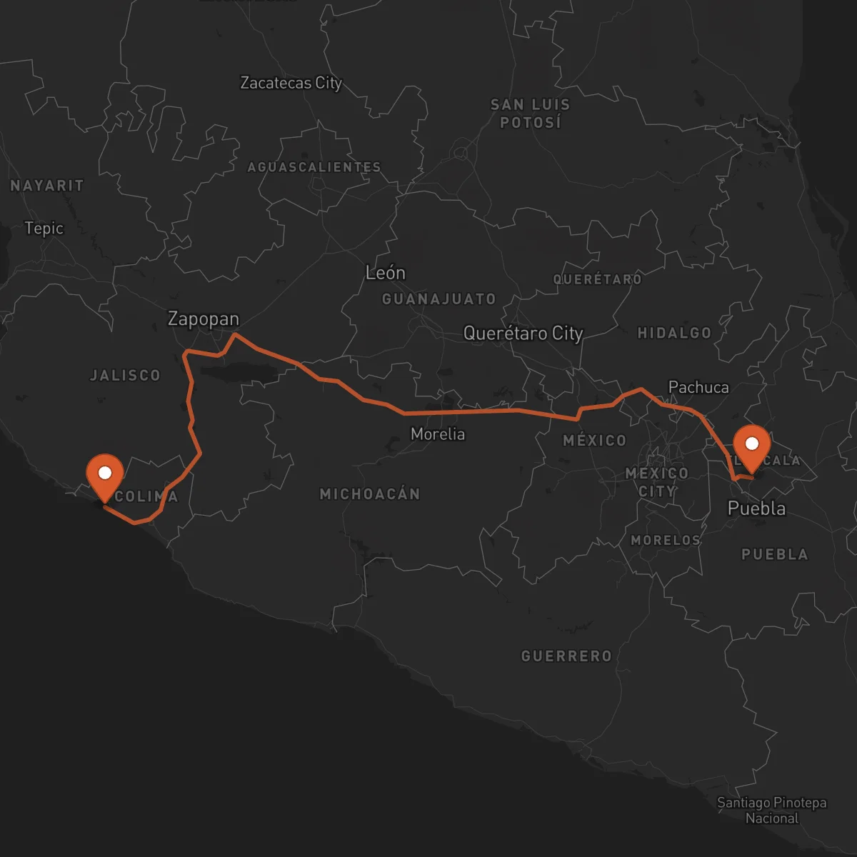 Ruta Tlaxcala de Xicohténcatl - Manzanillo