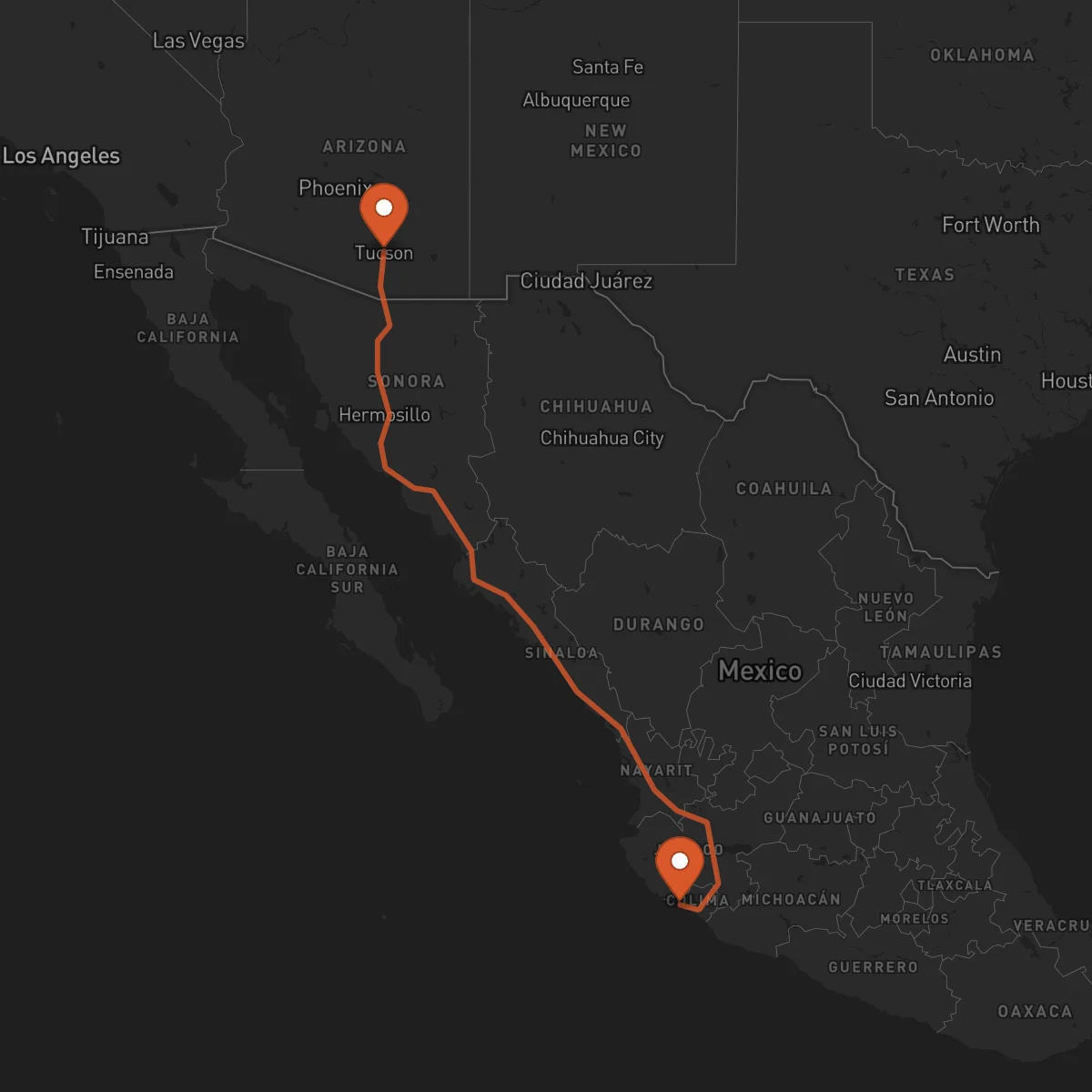 Ruta Manzanillo - Tucson