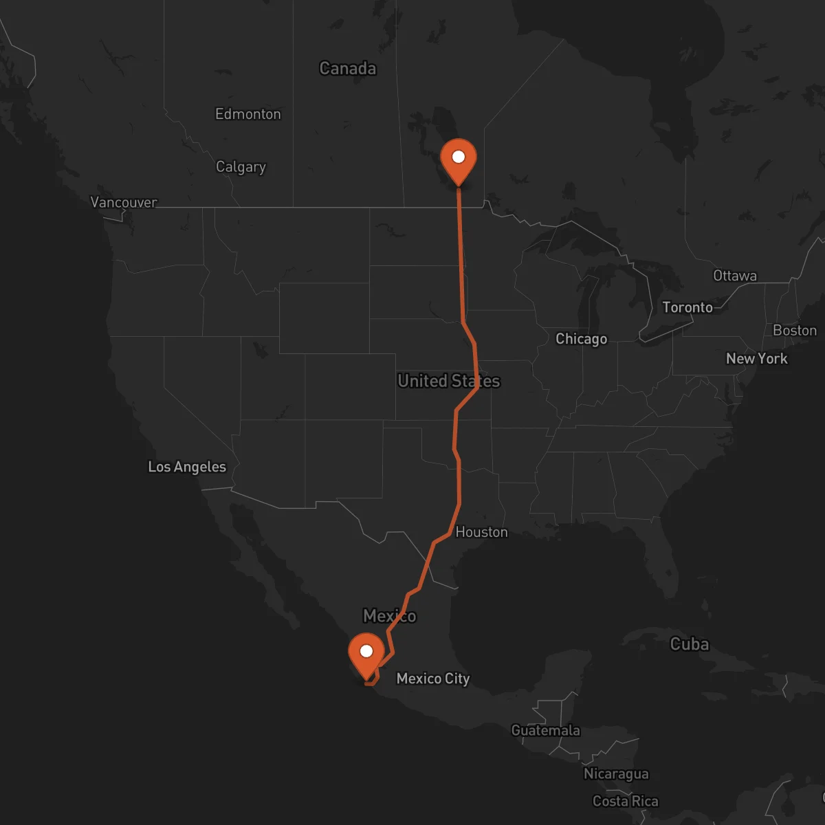 Ruta Manzanillo - Winnipeg