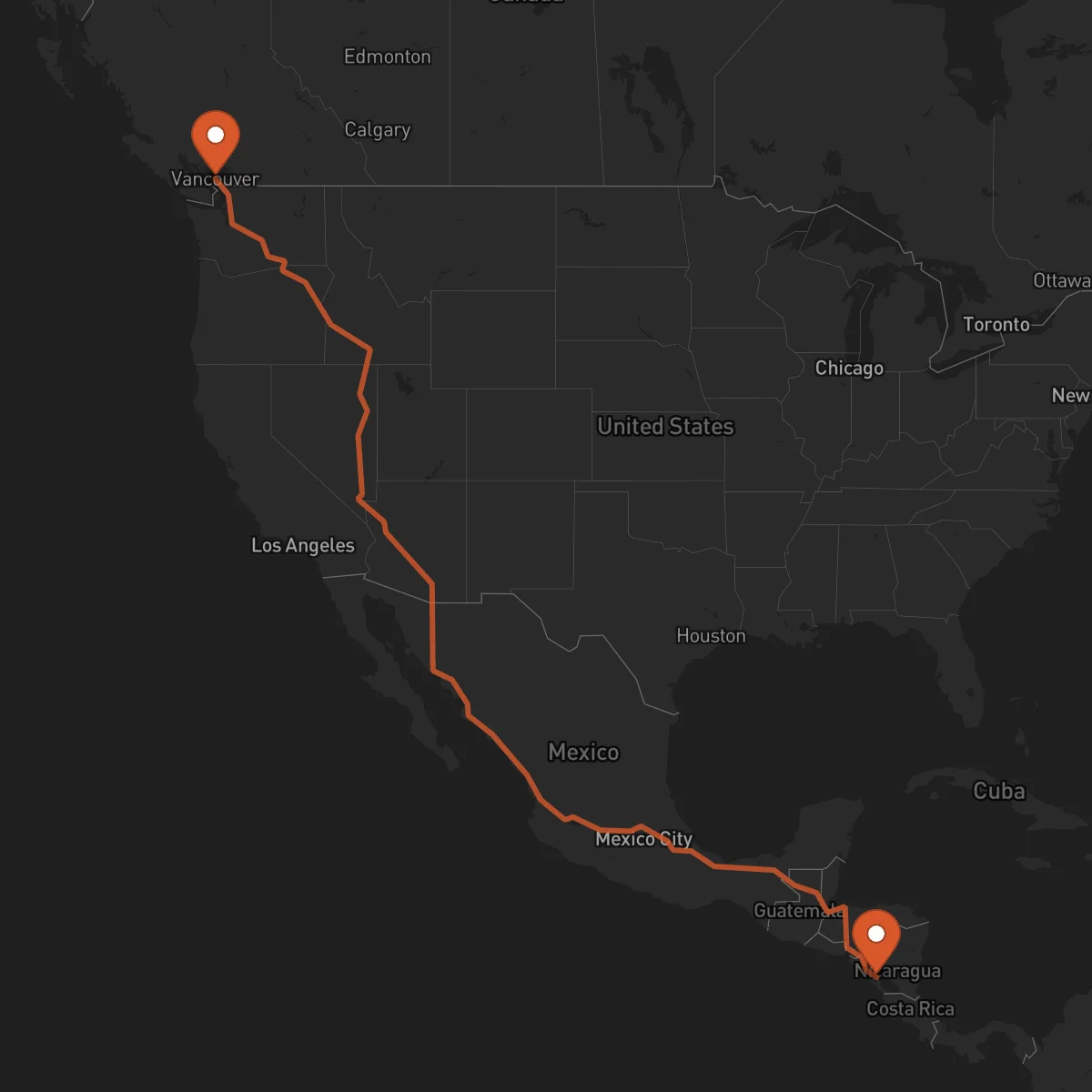 Ruta Vancouver - Masaya