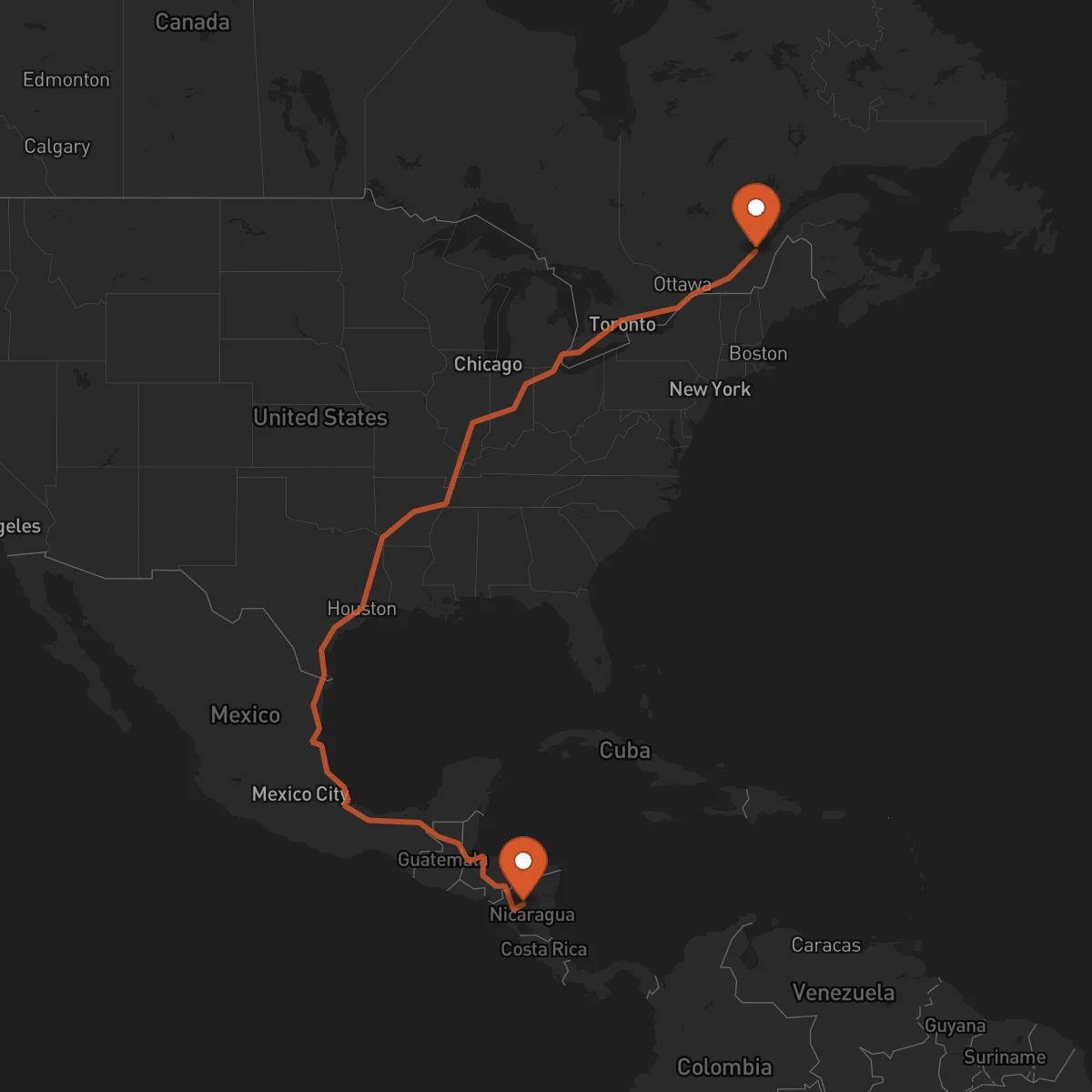 Ruta Quebec City - Matagalpa