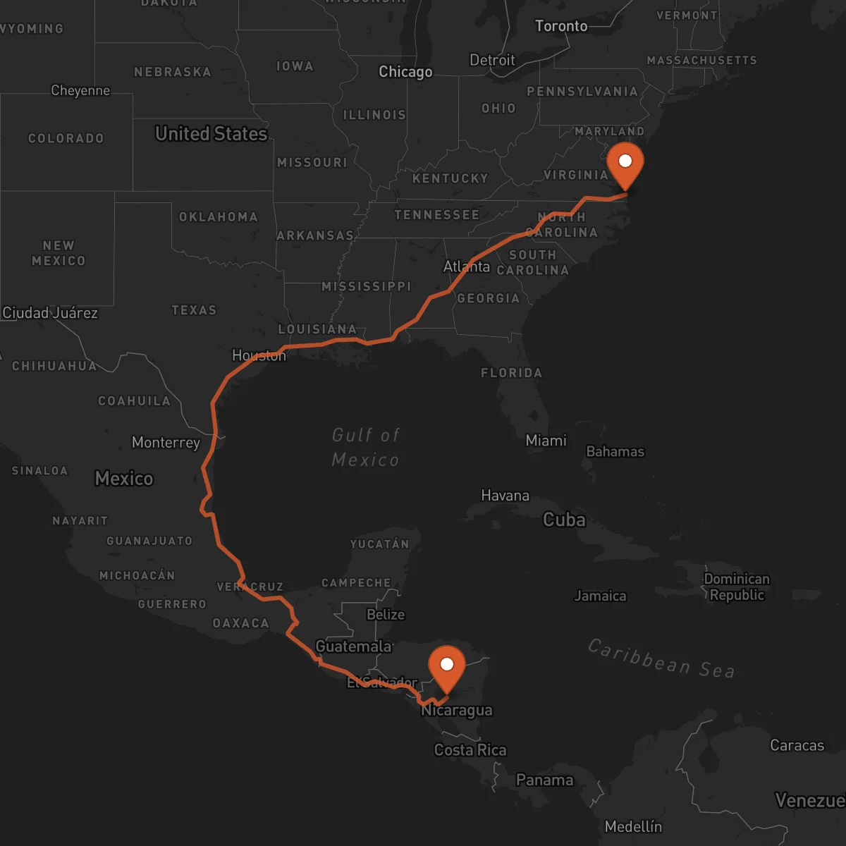 Ruta Virginia Beach - Matagalpa