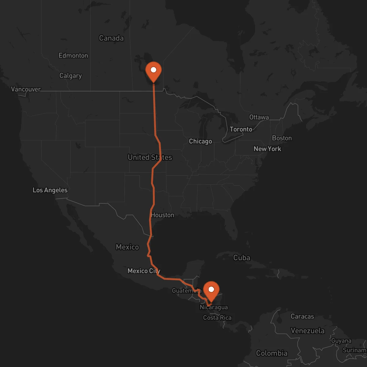 Ruta Winnipeg - Matagalpa