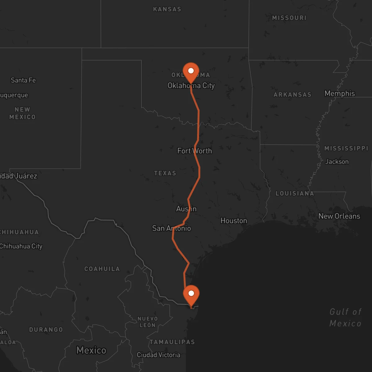 Ruta Oklahoma City - Matamoros