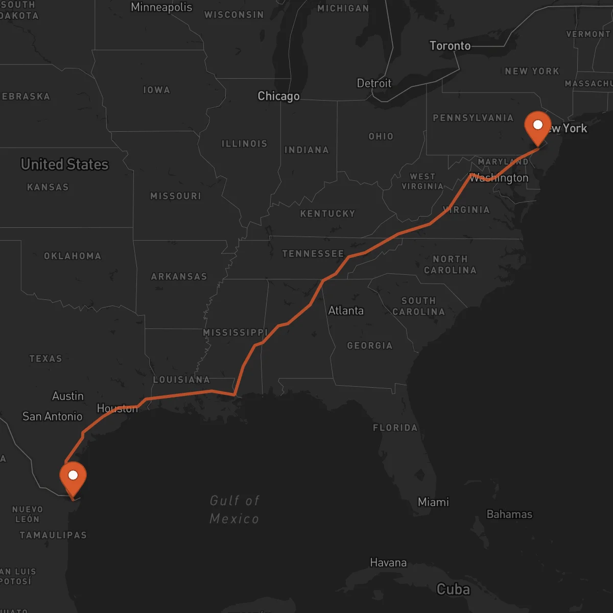 Ruta Philadelphia - Matamoros
