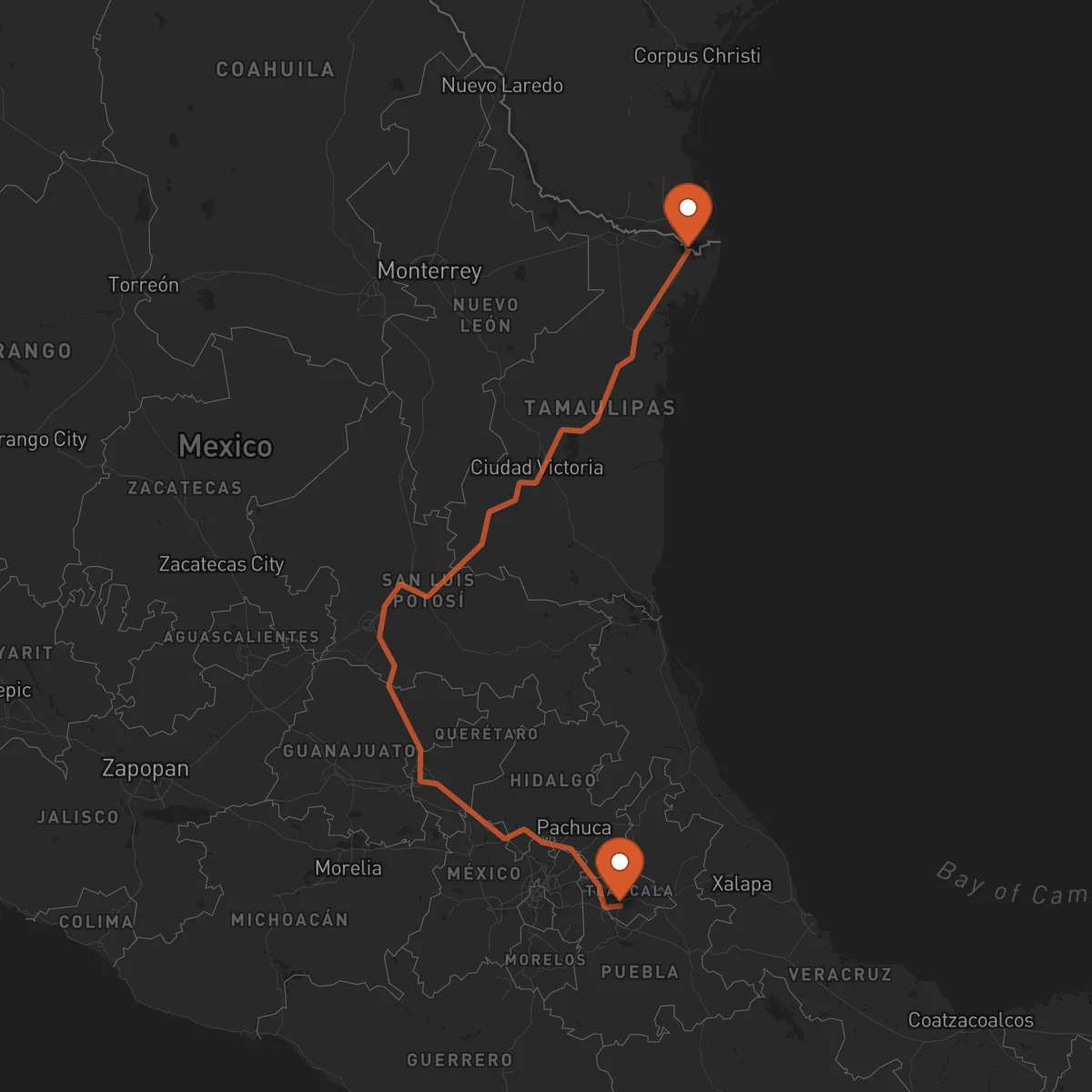 Ruta Matamoros - Tlaxcala de Xicohténcatl