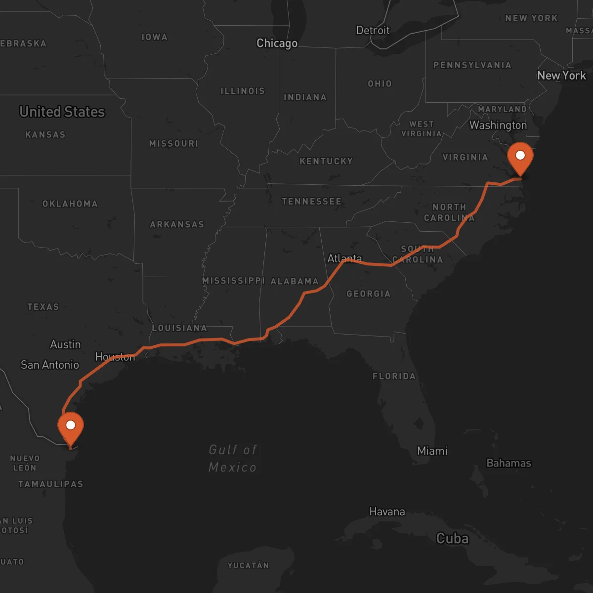 Ruta Virginia Beach - Matamoros