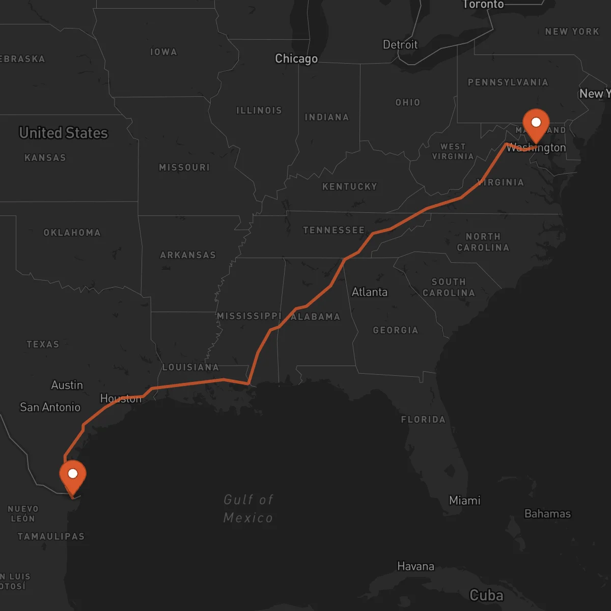 Ruta Matamoros - Washington D.C.
