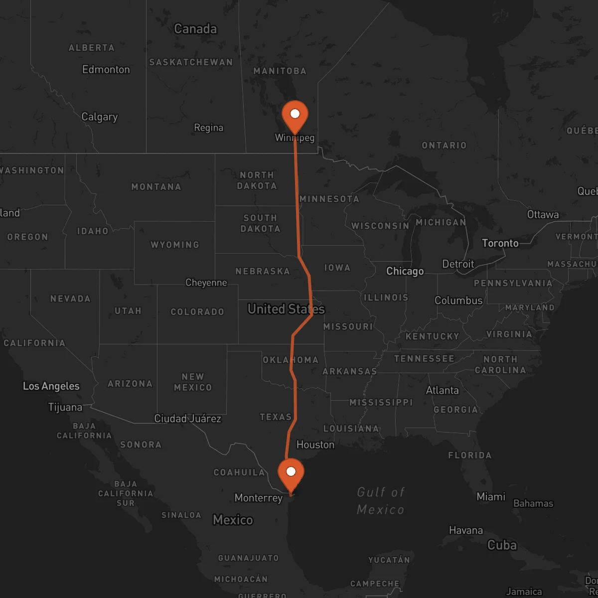 Ruta Winnipeg - Matamoros