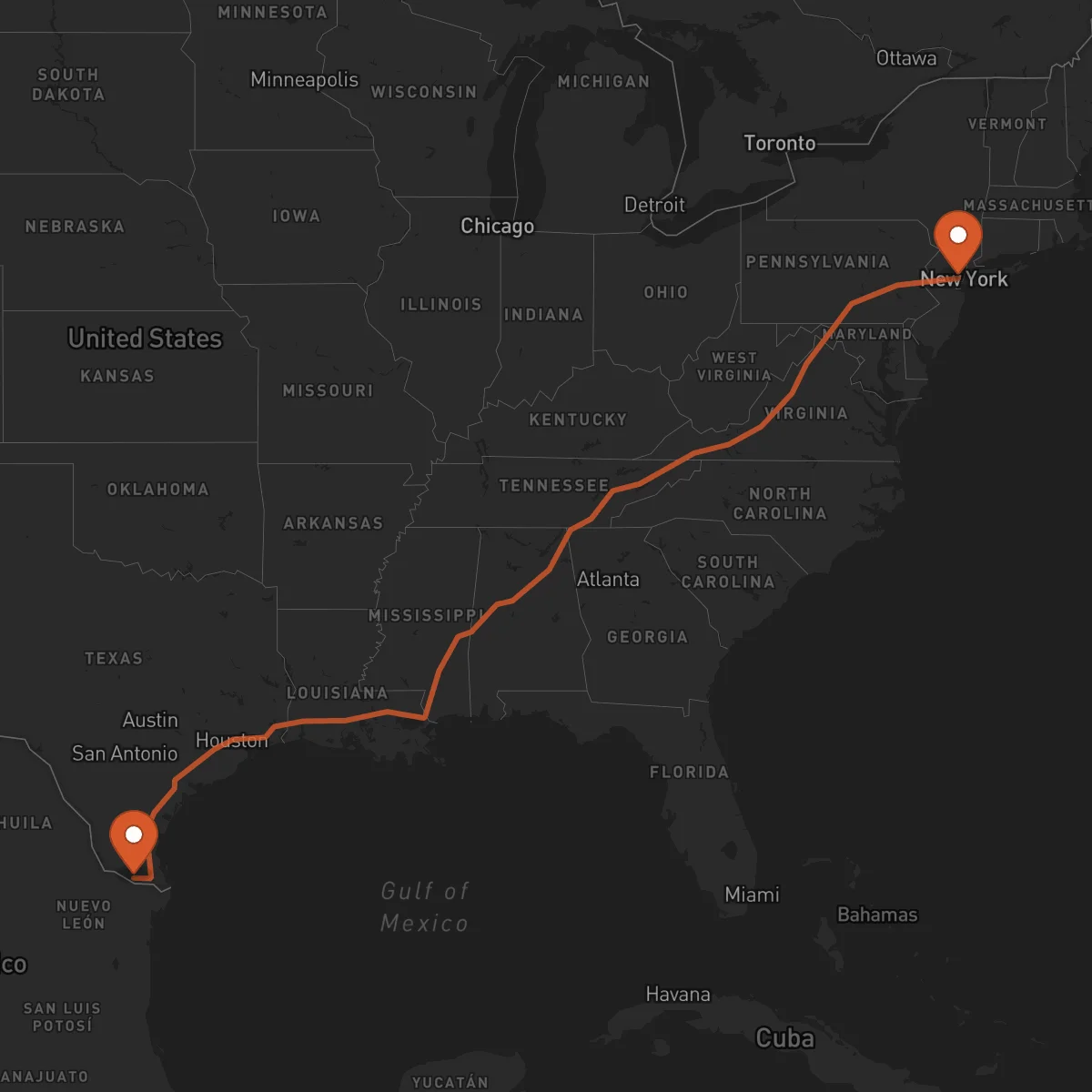Ruta Newark - McAllen