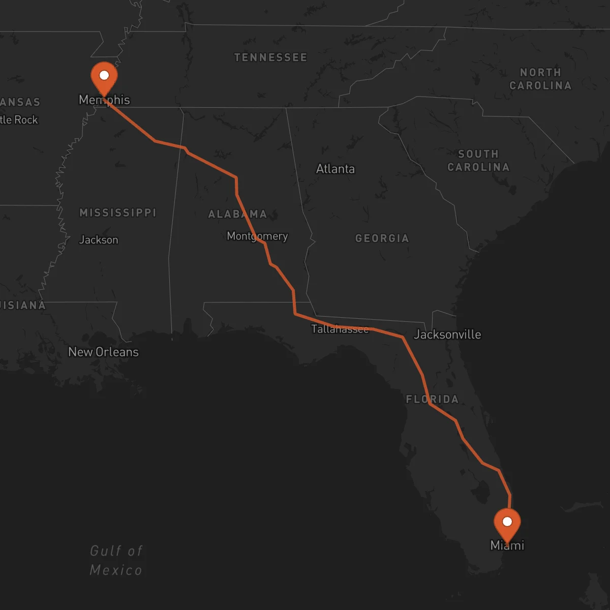 Ruta Miami - Memphis