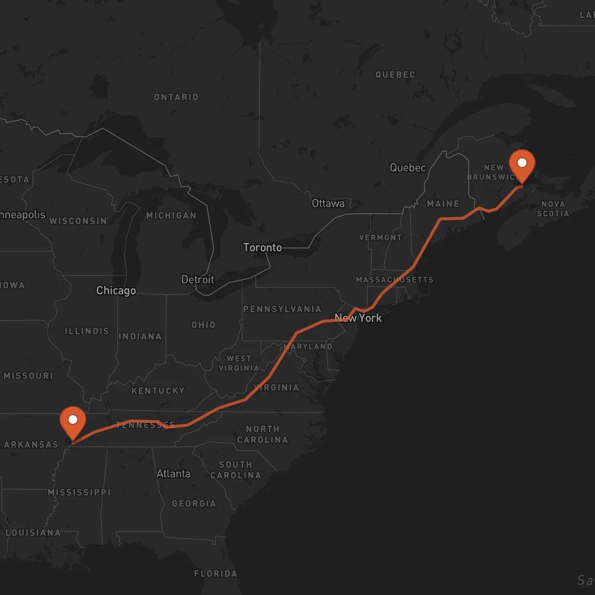 Ruta Moncton - Memphis