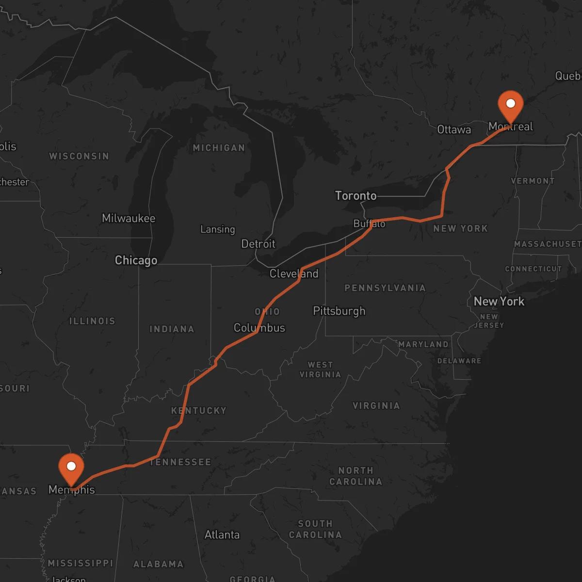 Ruta Memphis - Montreal