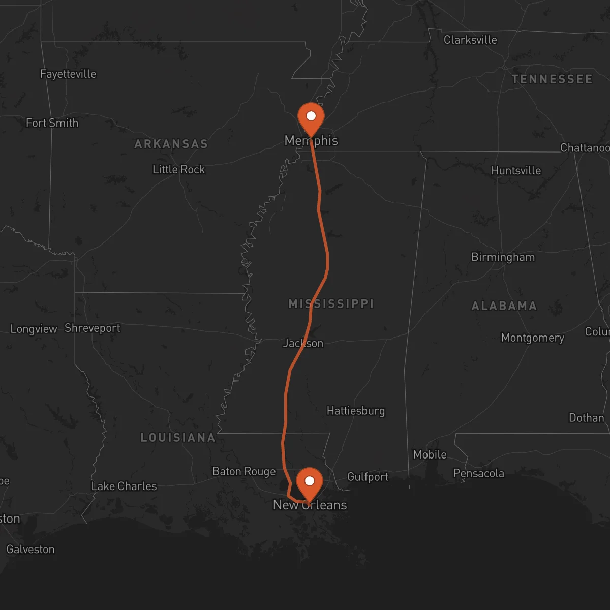 Ruta New Orleans - Memphis