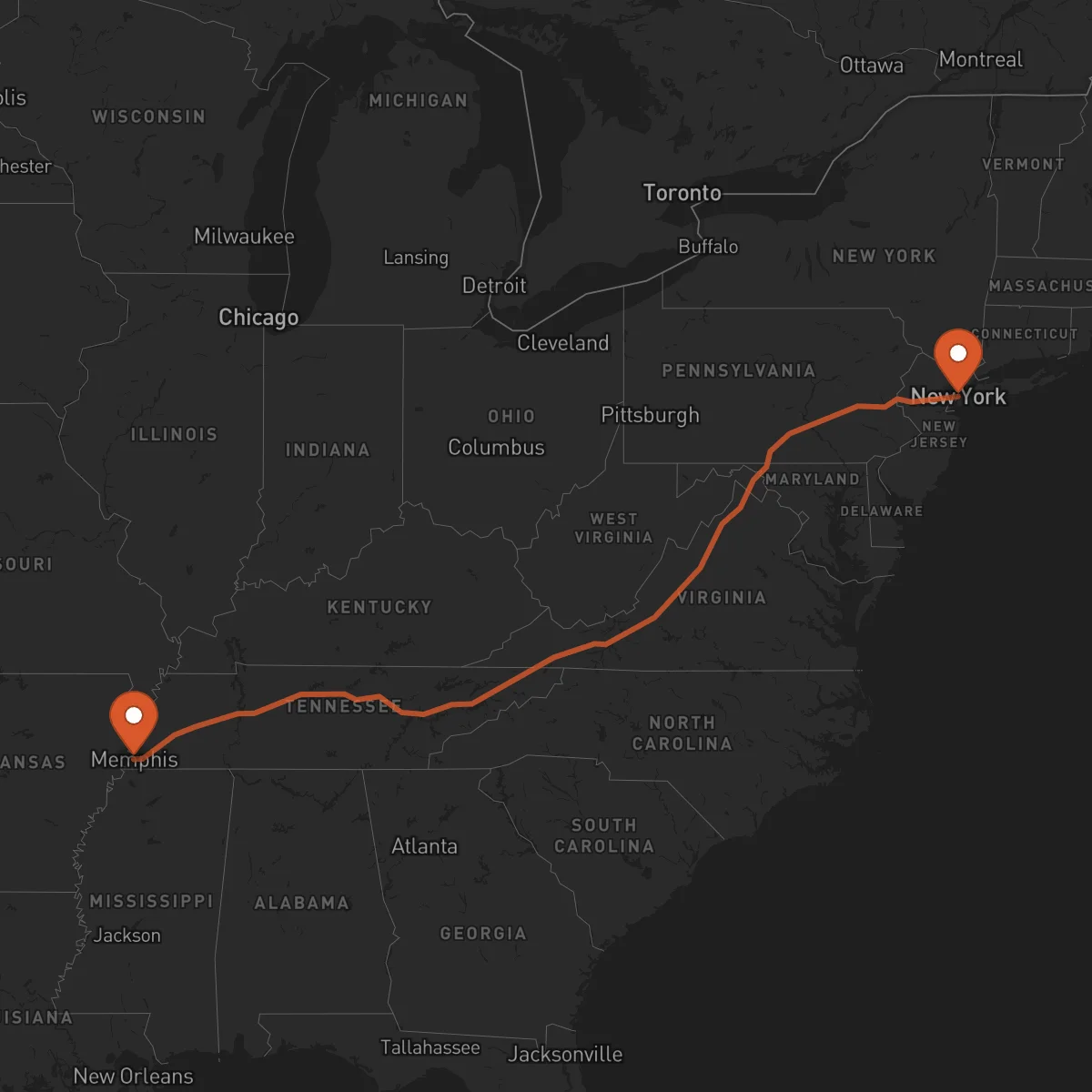 Ruta New York - Memphis