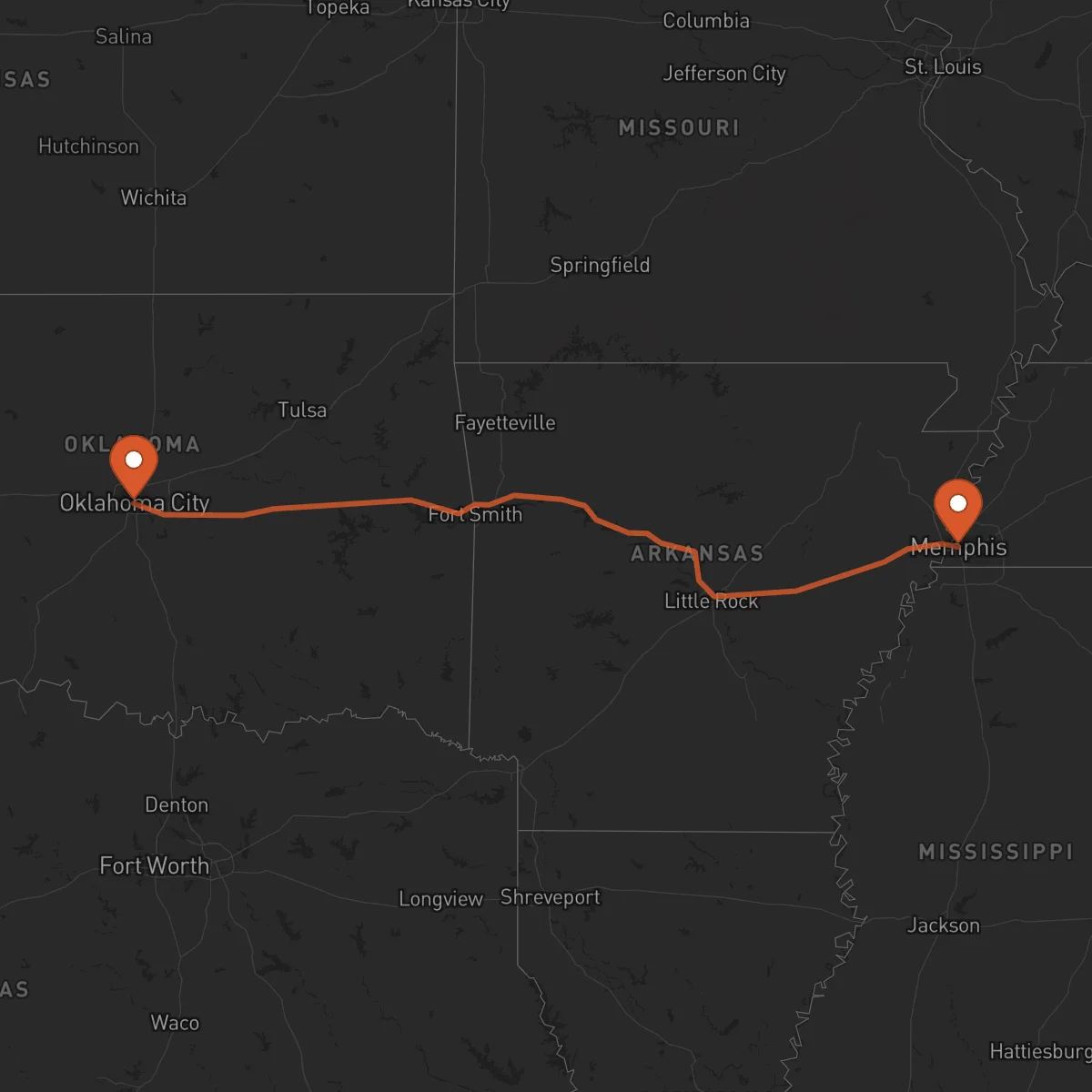 Ruta Memphis - Oklahoma City