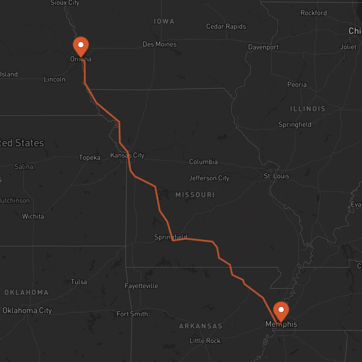 Ruta Omaha - Memphis