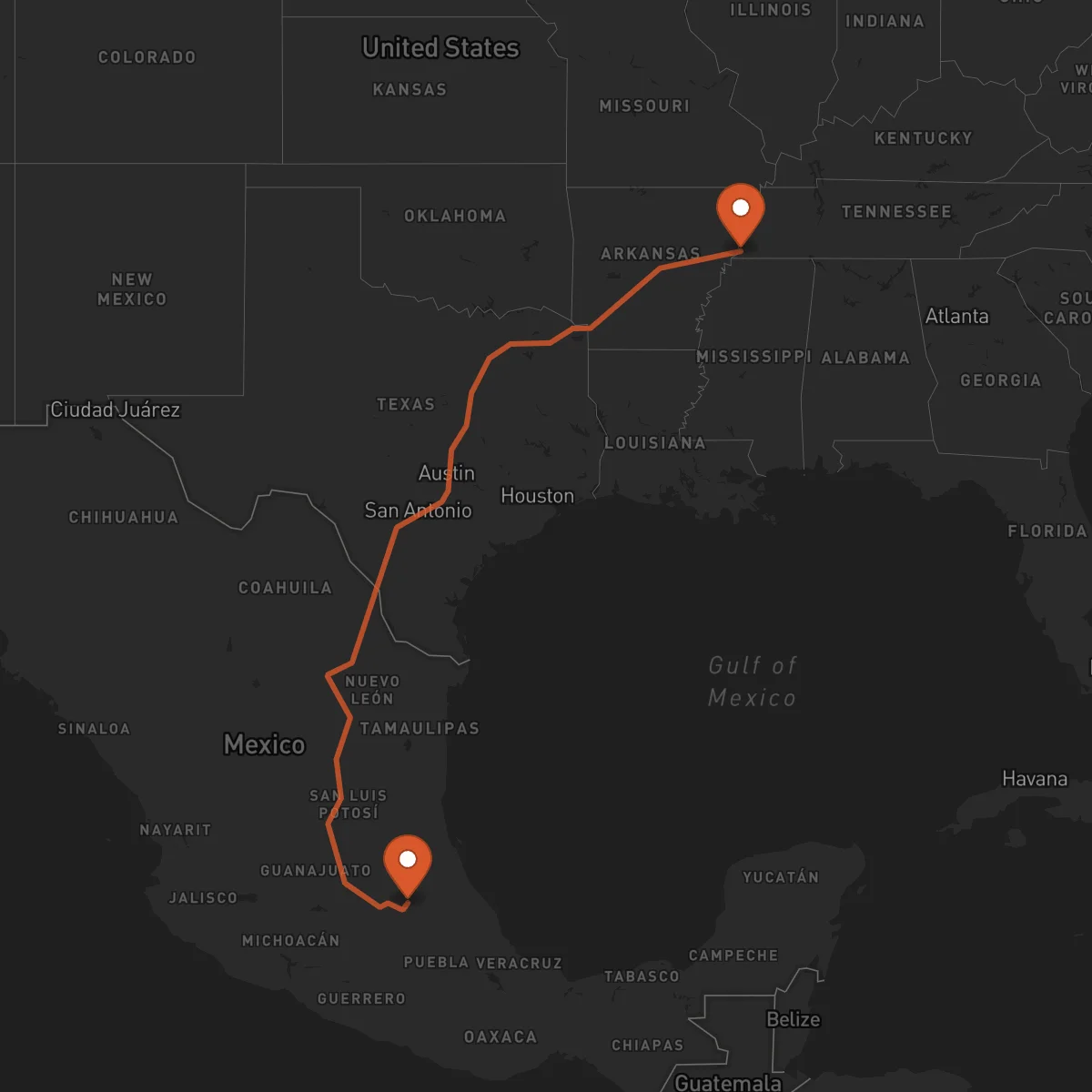 Ruta Pachuca de Soto - Memphis